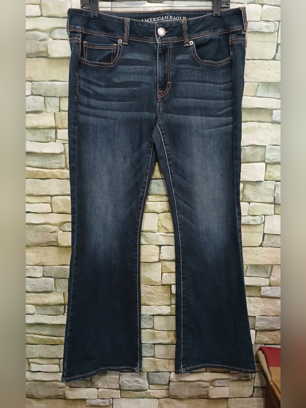 American Eagle Outfitters Dark Blue Kick Boot Jeans Size 12 Short Super Stretch